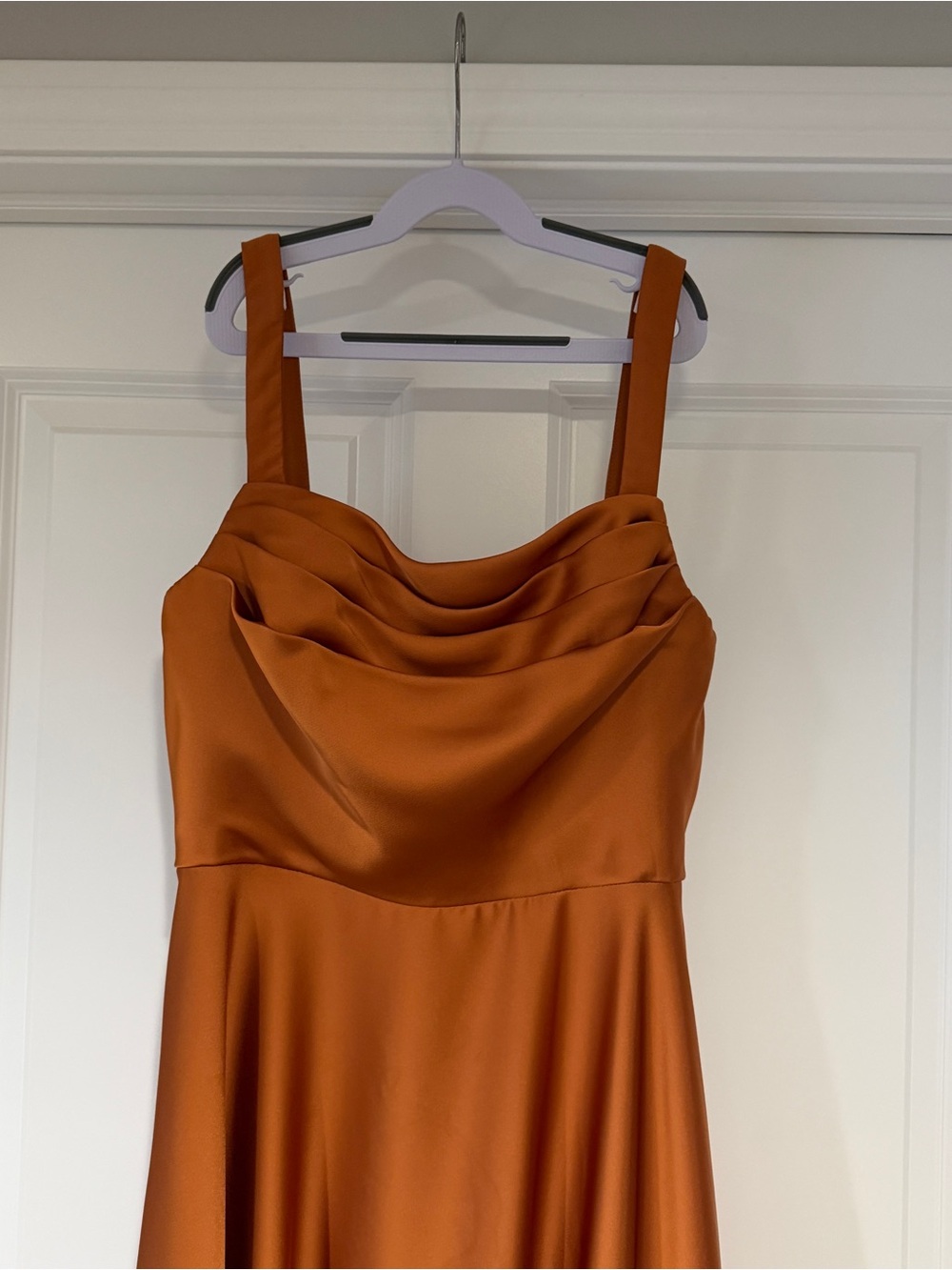 Azazie Shaude Stretch Copper A-Line Pleated Stretch Satin Dress, Size 8 - Picture 6 of 10